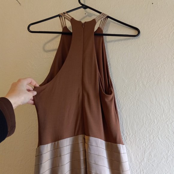 Vintage 90s Keyhole Asymmetric Mocha/Tan Flapper Inspired Dress - Picture 9 of 16